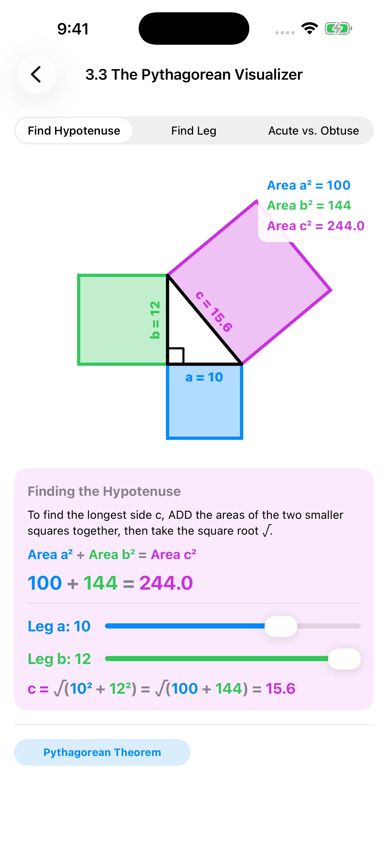 Geometry Tutor Pythagorean theorem visualizer