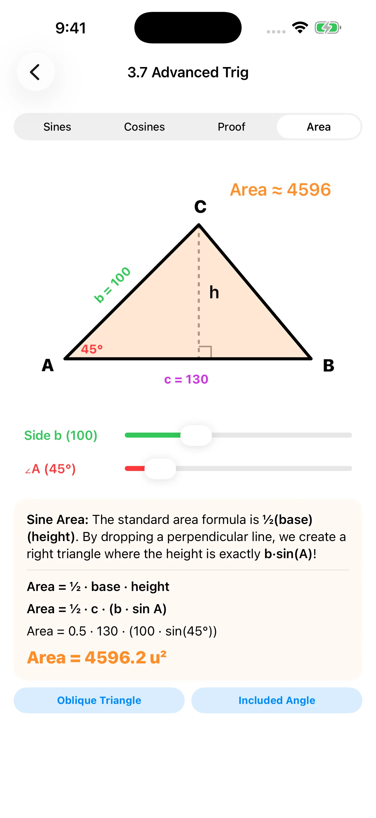 Geometry Tutor sine area visualizer