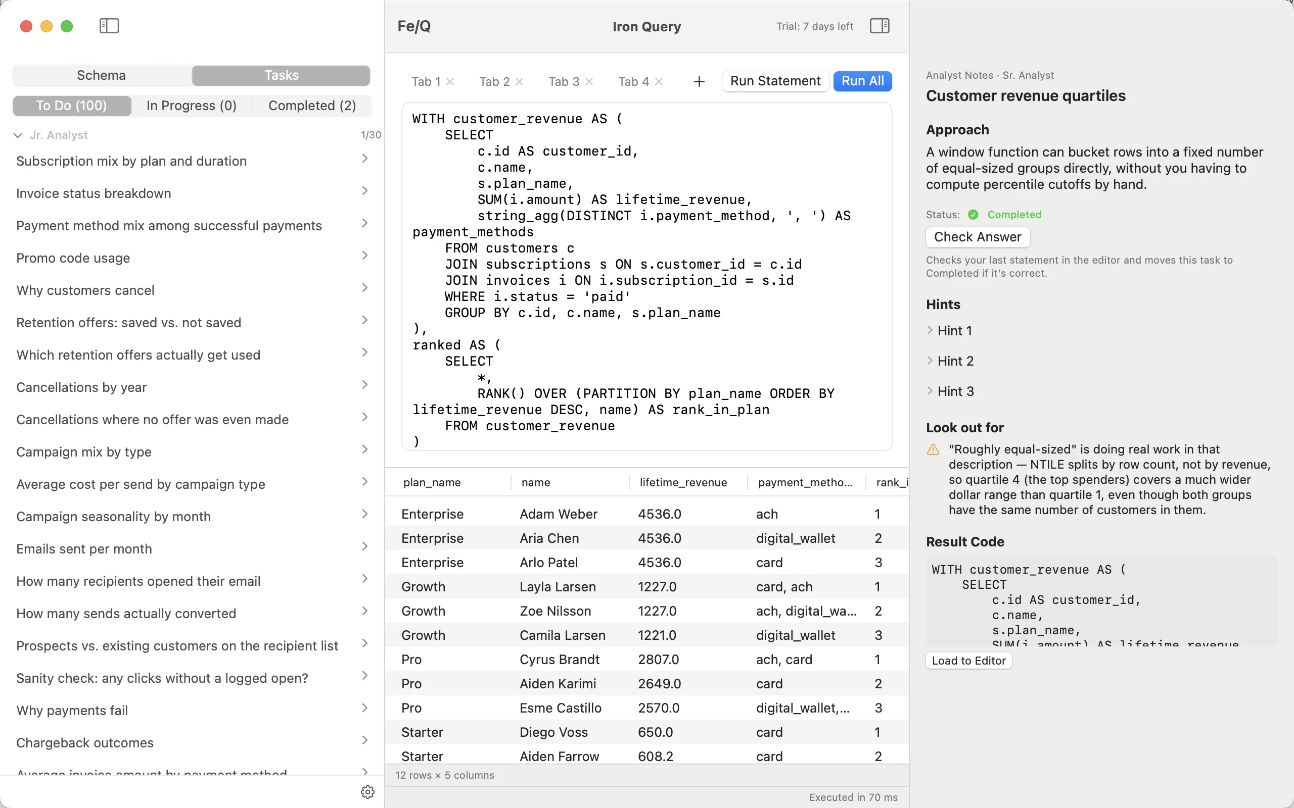 Iron Query complex multi-CTE window function query